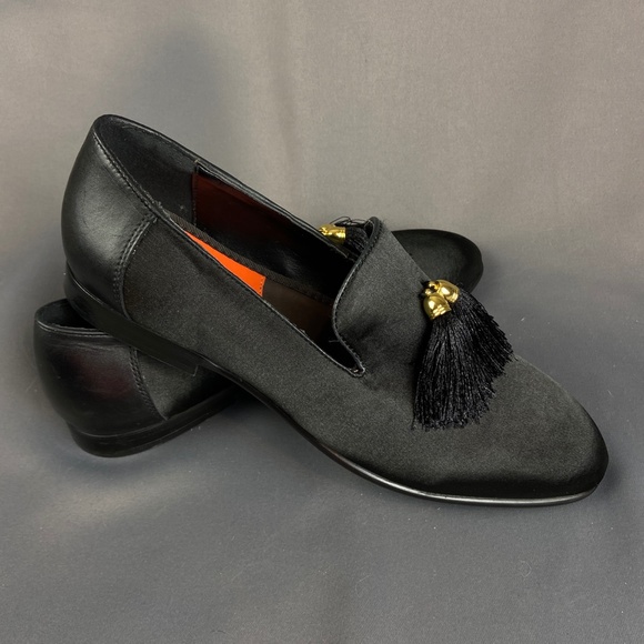 Tallia Eduardo Black Leather & Satin Tassel Loafer Slip on Shoes Size 7 - Picture 14 of 16